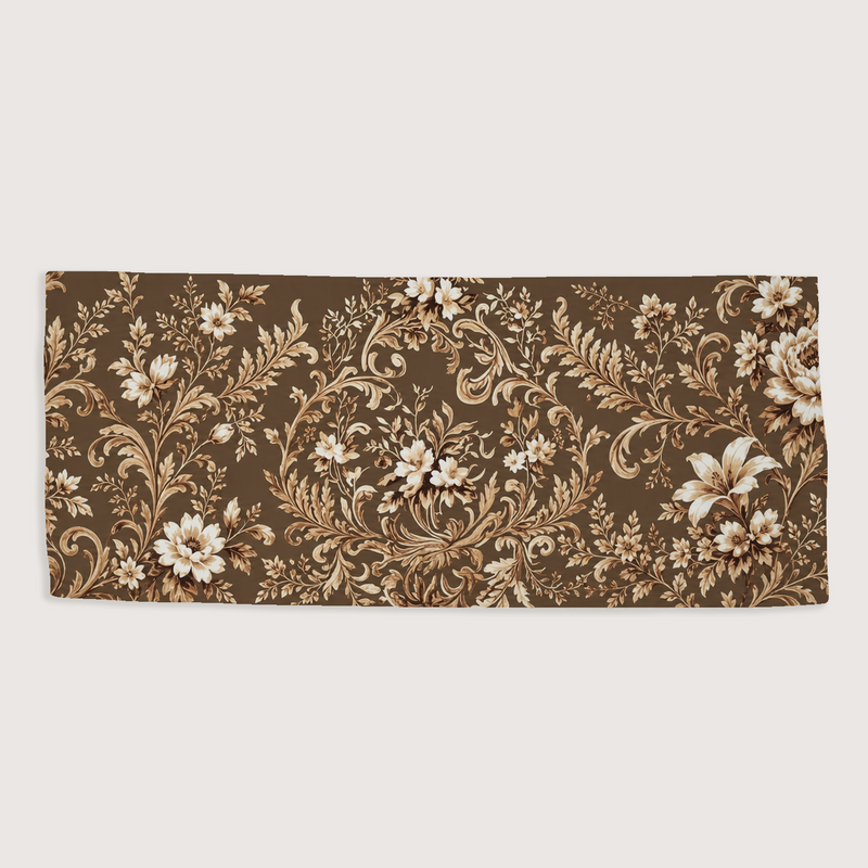 Nocturne Smooth Cotton bed runner in chocolate and flax botanicals; full front view.