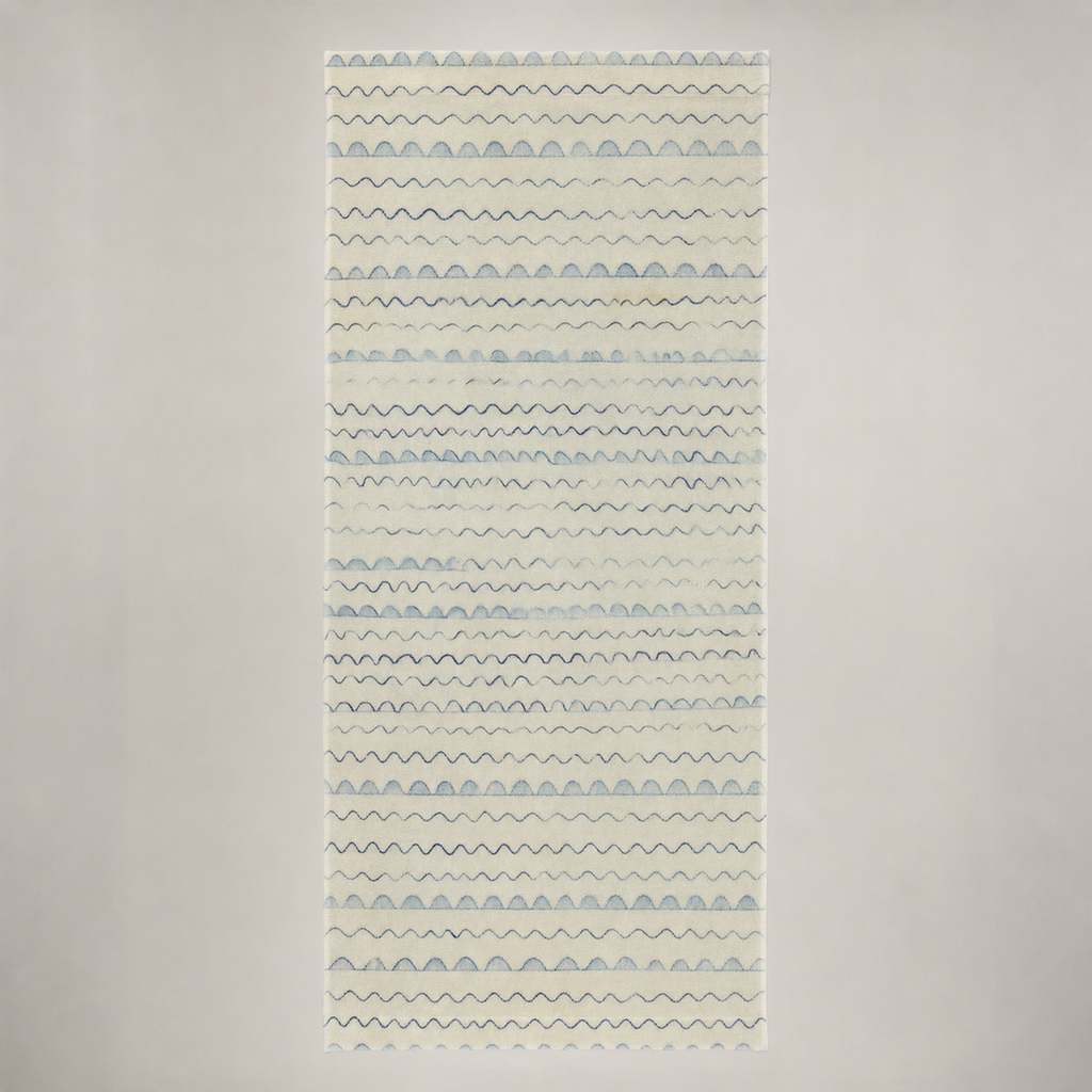 Tidal Wavy Stripe Velvet Curtain Panel — 48 × 108 in, Blue & Ivory; supplier product view 2.