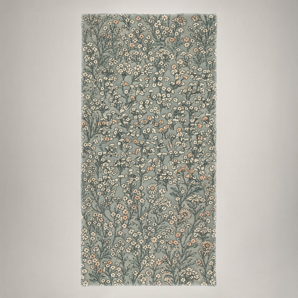 Meadow Floral Fine Cotton Tab-Top Curtain Panel — 48 × 96 in, Sage & Peach; supplier product view 2.