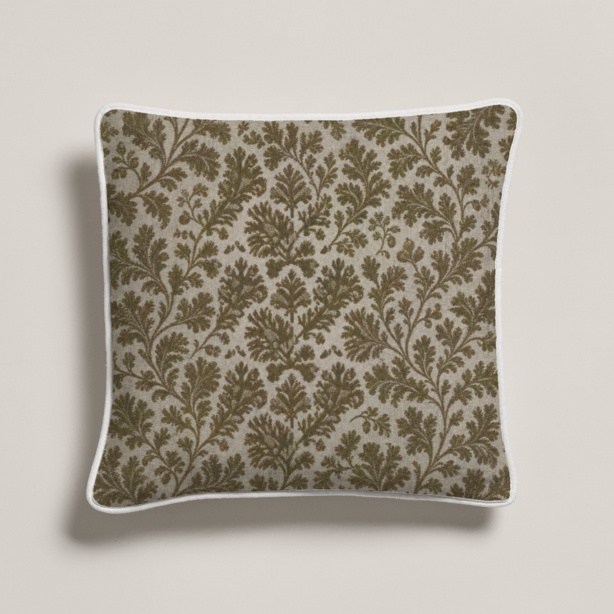 Cypres Botanical Piped Petite Pillow with Microfiber Insert — 11″ Square, Moss & Chalk; full product view.