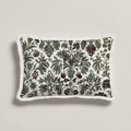 Selva Botanical Soft Linen Fringe Lumbar Pillow Cover — 20 × 12 in, Olive & Parchment; supplier product view 1.