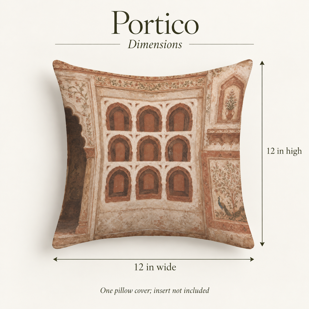 Portico — 12 × 12 Velvet Square Cover; dimensions and inclusions.