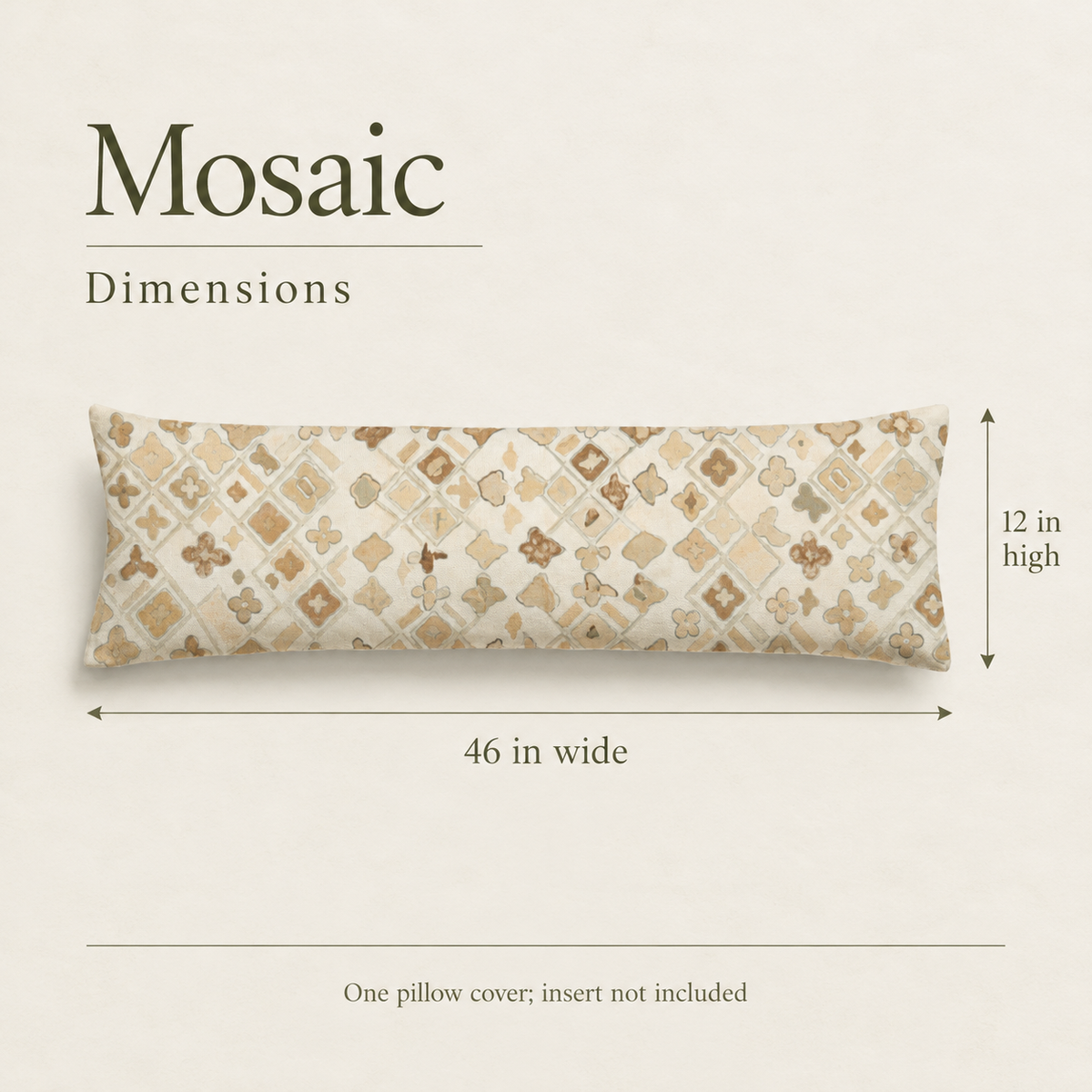 Mosaic — 46 × 12 Long Lumbar Cover; dimensions and inclusions.