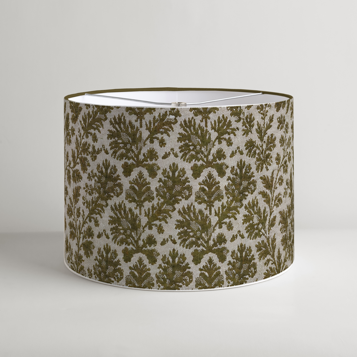 Cypres Botanical Drum Lampshade — 16 in Diameter × 11 in High, Moss & Chalk; supplier product view 1.