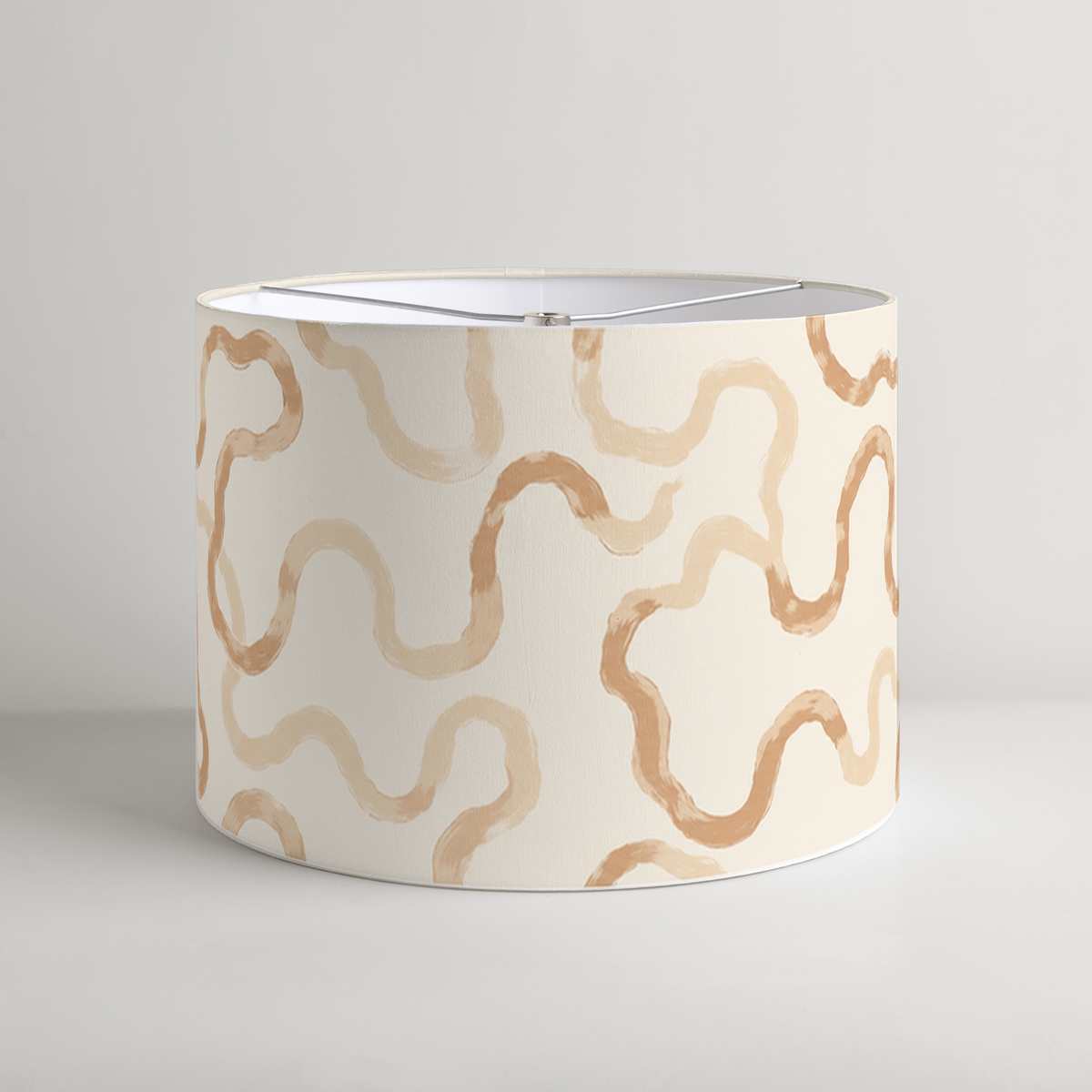 Dune Painted Wave Drum Lampshade — 14 in Diameter × 10 in High, Camel & Chalk; supplier product view 1.