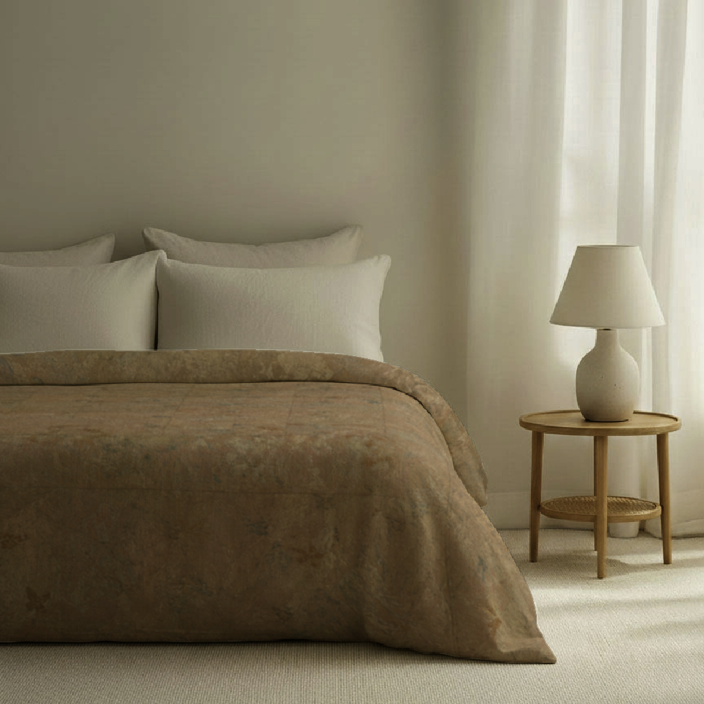 Ribbon Patinated Abstract Soft Linen Duvet Cover — Full / Queen, Antique Ochre & Slate; supplier product view 2.