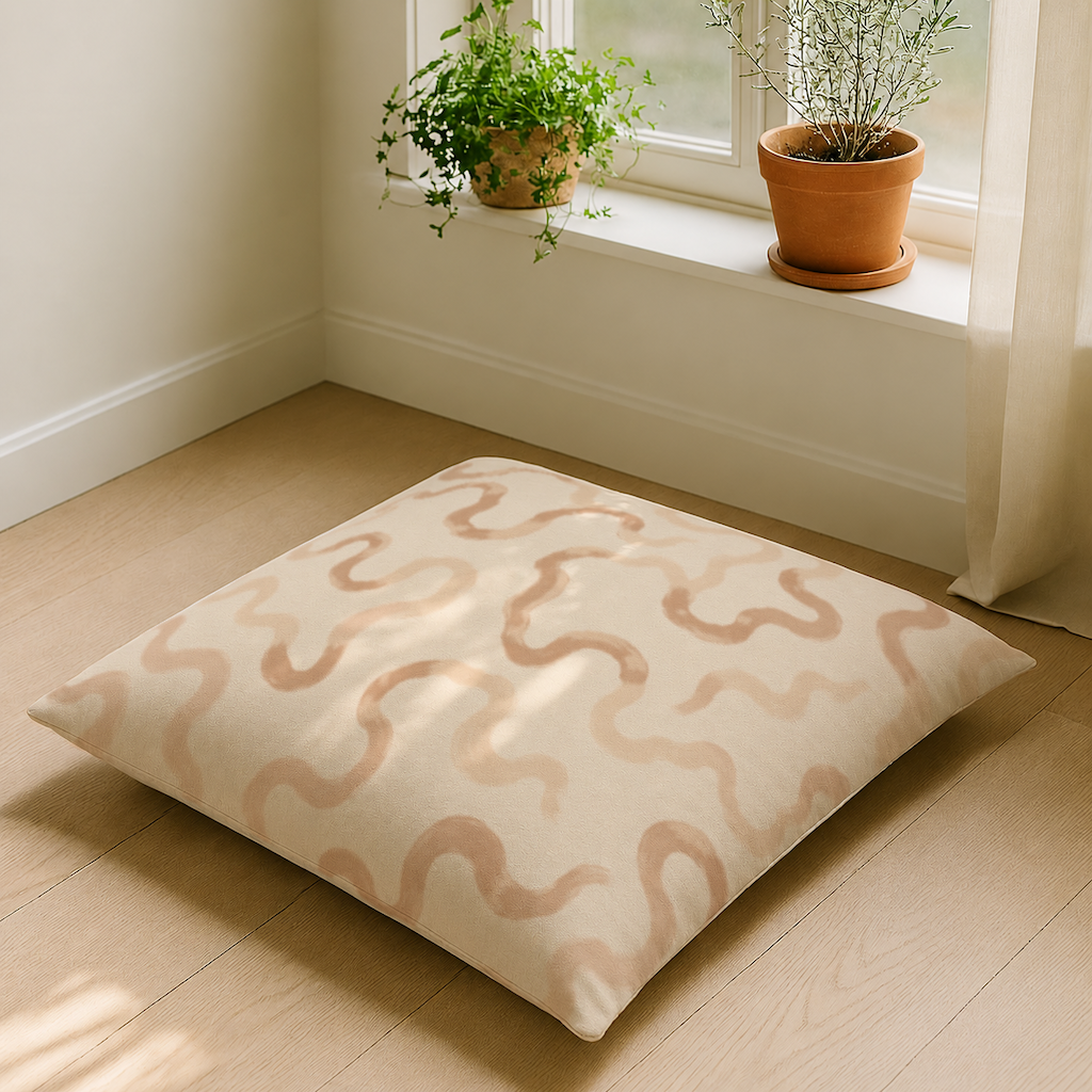 Dune Abstract Floor Pillow Cover — 36 in Square, Camel & Chalk; supplier product view 3.