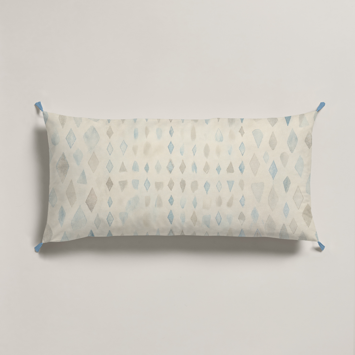 Paloma Geometric Tasselled Velvet Floor Pillow Cover — 72 × 30 in, Blue & Ivory; supplier product view 1.