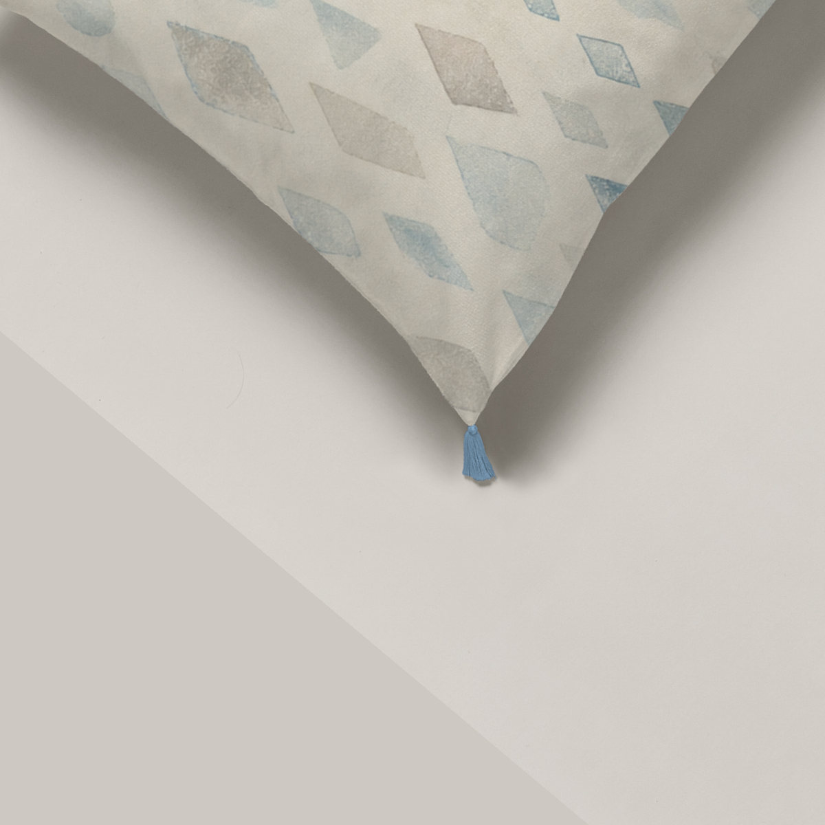 Paloma Geometric Tasselled Velvet Floor Pillow Cover — 72 × 30 in, Blue & Ivory; supplier product view 2.