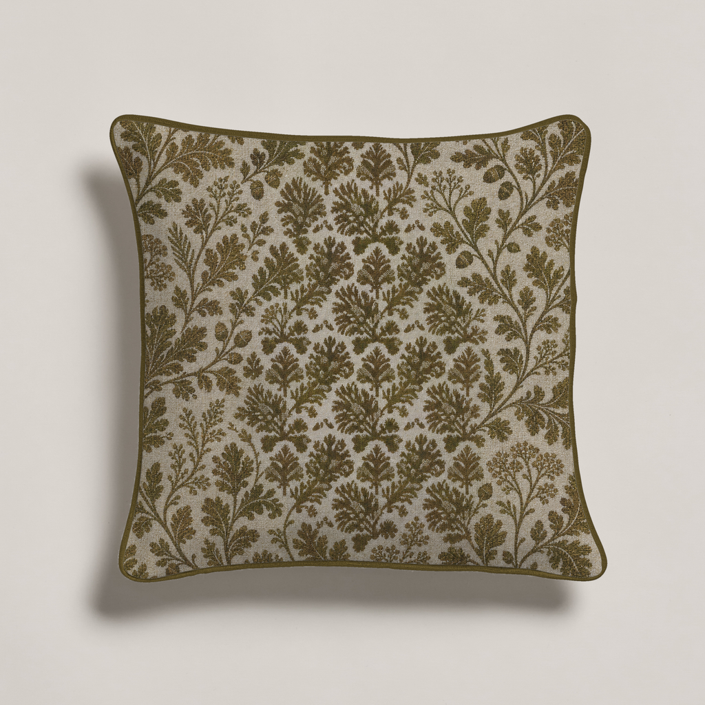 Cypres Botanical Piped Soft Linen Floor Pillow Cover — 36 in Square, Moss & Chalk; supplier product view 1.