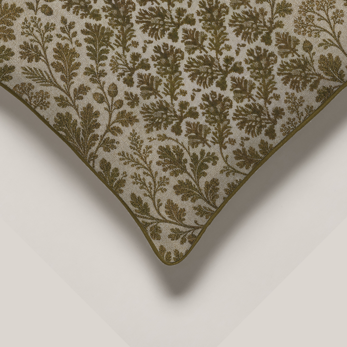 Cypres Botanical Piped Soft Linen Floor Pillow Cover — 36 in Square, Moss & Chalk; supplier product view 2.