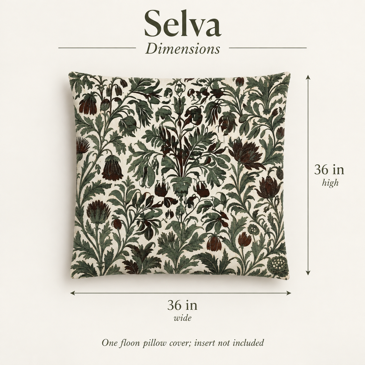 Selva — 36 Fine Cotton Floor Cushion Cover; dimensions and inclusions.