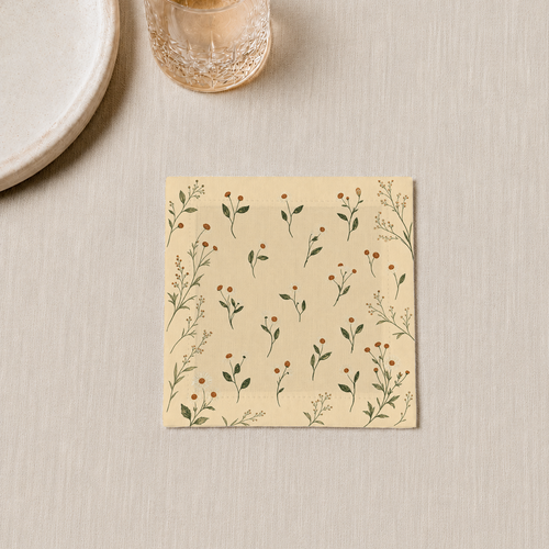 Aurelia Botanical Cotton Cocktail Napkins — 5 in Square, Butter & Olive; supplier product view 2.