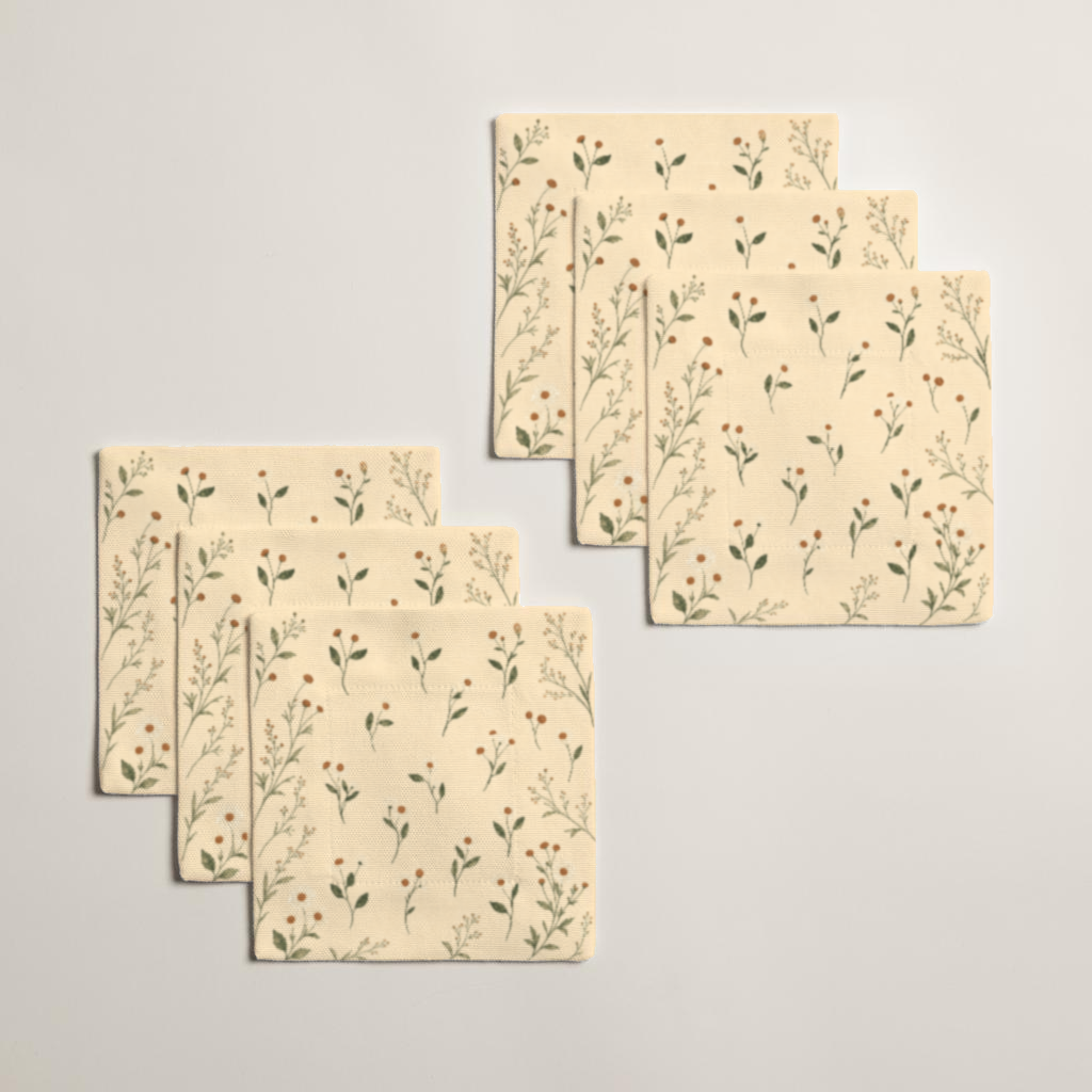Aurelia Botanical Cotton Cocktail Napkins — 5 in Square, Butter & Olive; supplier product view 4.