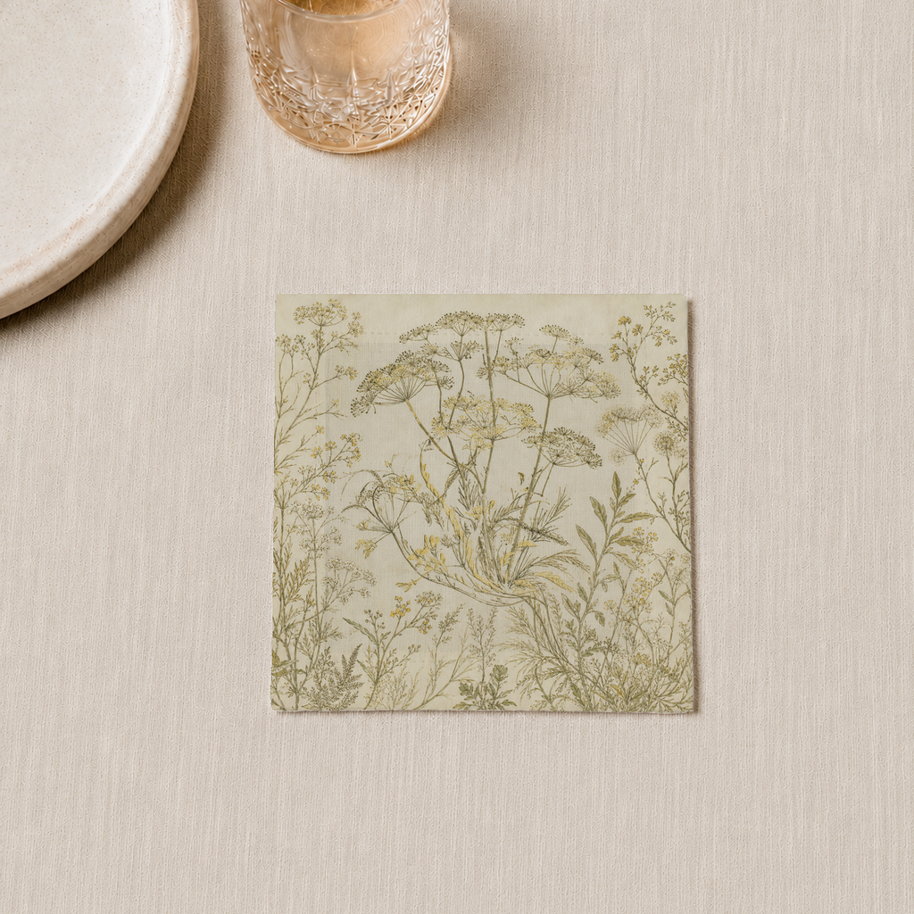 Fennel Botanical Linen Cocktail Napkins — 5 in Square, Set of 6; supplier product view 2.