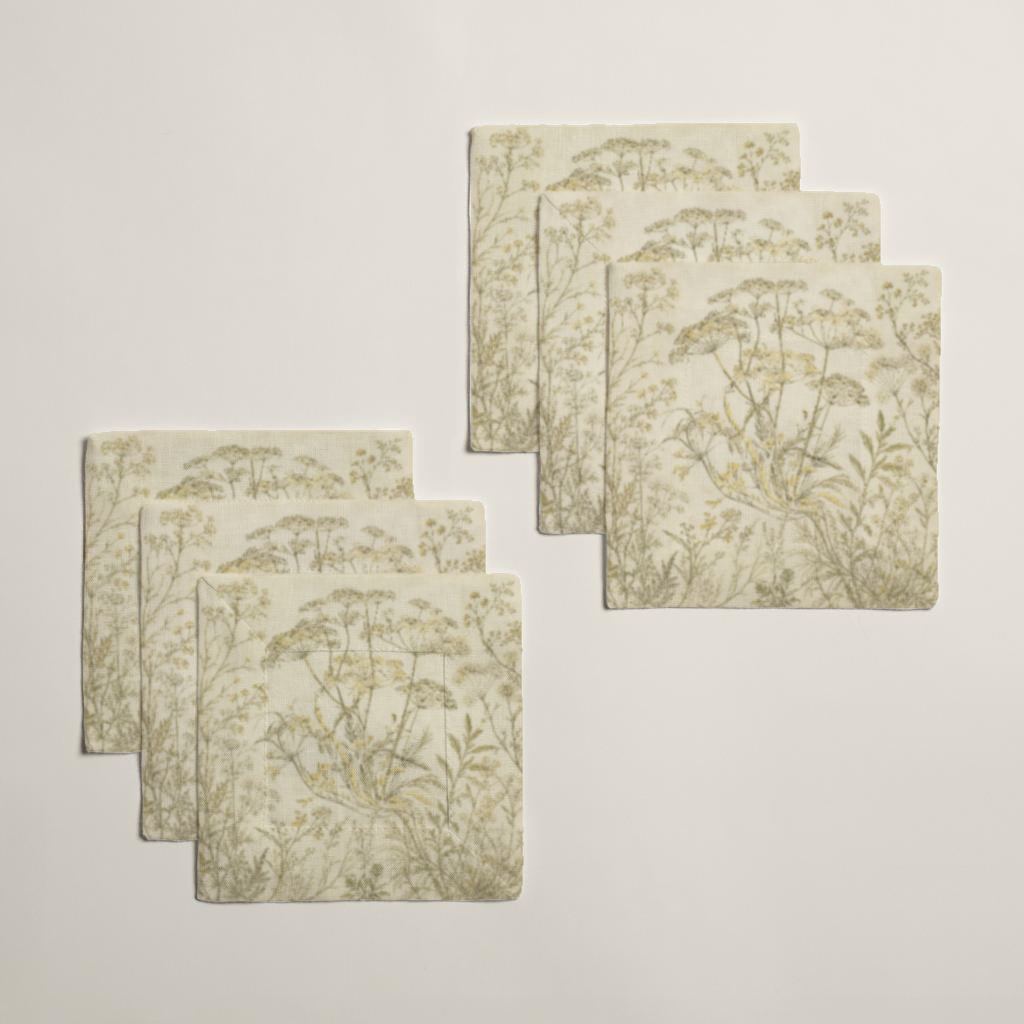 Fennel Botanical Linen Cocktail Napkins — 5 in Square, Set of 6; supplier product view 4.
