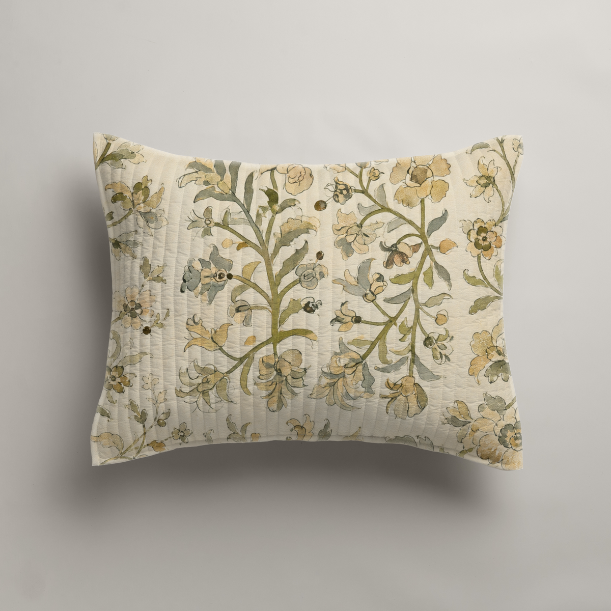 Arbor Botanical Cotton Voile Quilted Sham — King, Olive & Stone; supplier product view 1.