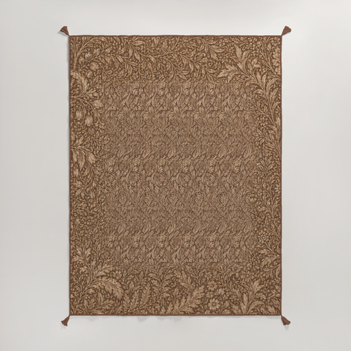 Camellia Botanical Tasselled Cotton Voile Quilt — King / Cal King, Tobacco & Ochre; supplier product view 1.