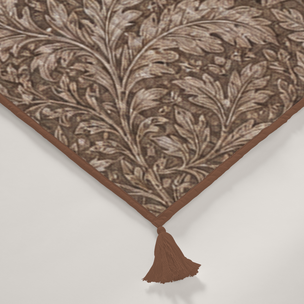 Camellia Botanical Tasselled Cotton Voile Quilt — King / Cal King, Tobacco & Ochre; supplier product view 2.