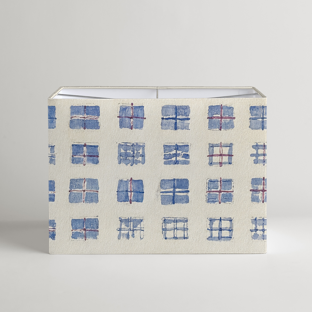 Vesper Painted Check Rectangular Lampshade — 7 × 14 × 10 in, Blue & Ivory; supplier product view 1.