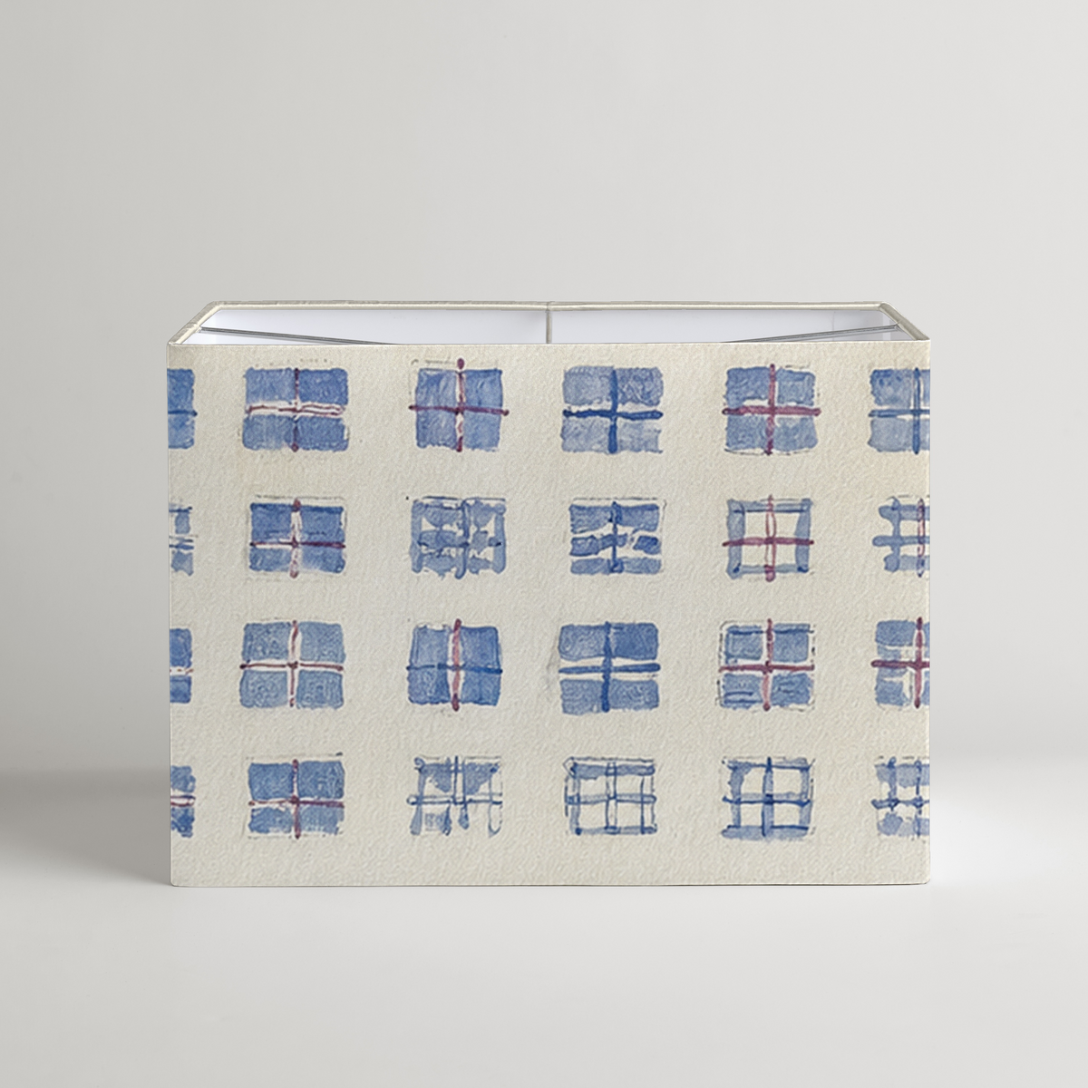 Vesper Painted Check Rectangular Lampshade — 7 × 14 × 10 in, Blue & Ivory; supplier product view 1.