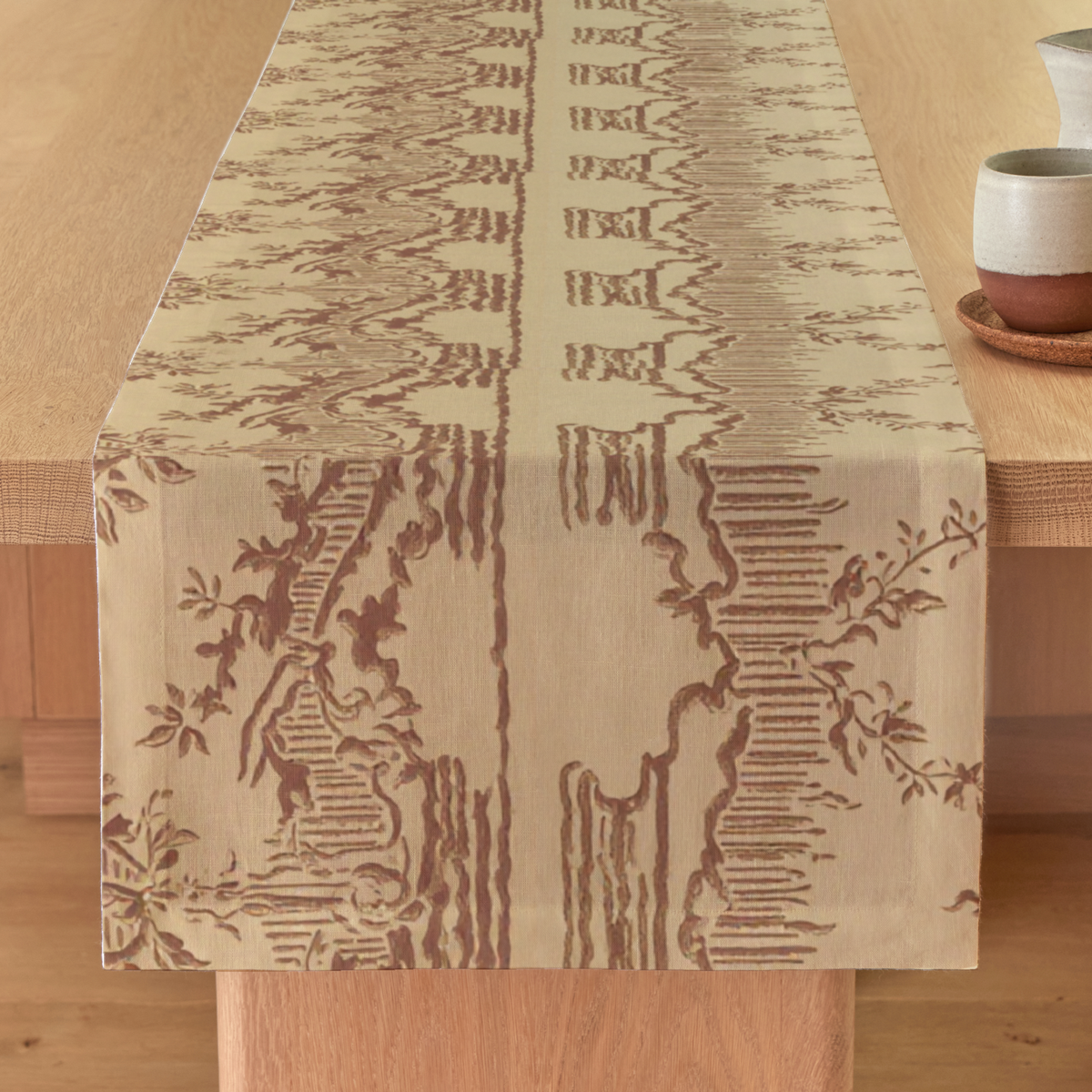 Bistro Scenic Cotton Long Table Runner — 18 × 120 in, Terracotta & Cream; supplier product view 3.