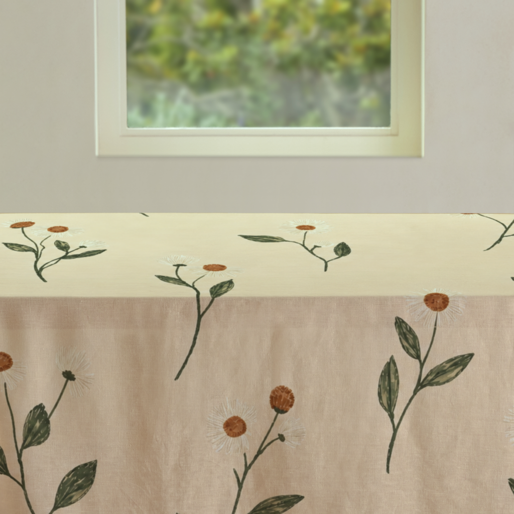 Aurelia Botanical Cotton Tablecloth — 41 in Square, Butter & Olive; supplier product view 3.