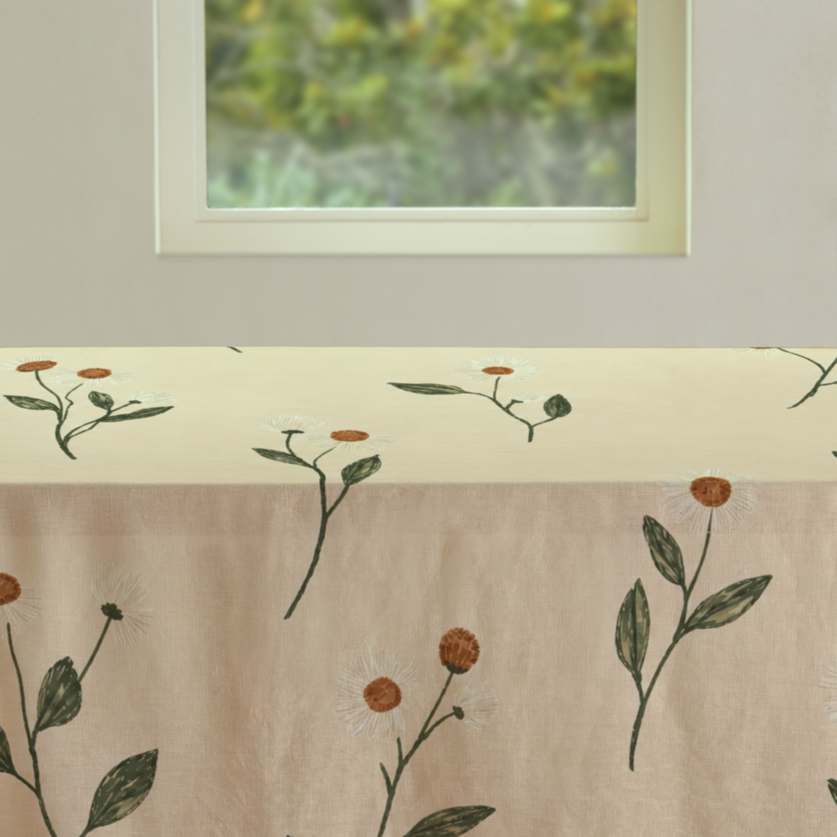 Aurelia Botanical Cotton Tablecloth — 41 in Square, Butter & Olive; supplier product view 3.