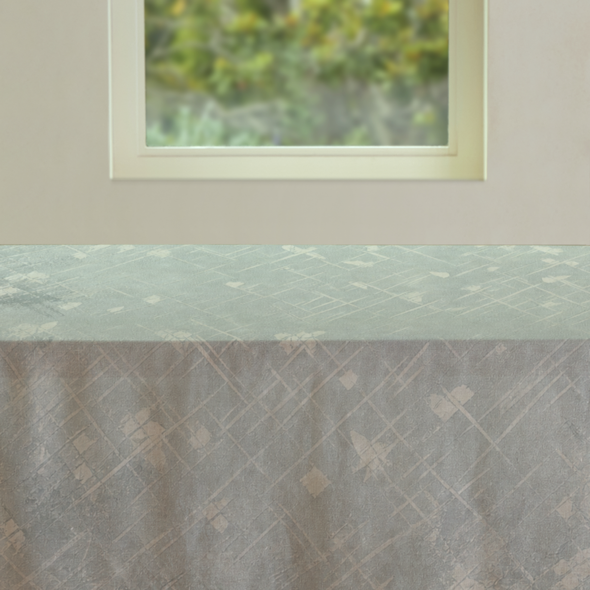 Trellis Painted Geometry Linen Tablecloth — 52 in Square, Sage & Ivory; supplier product view 3.