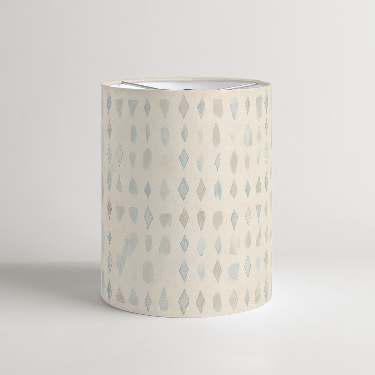 Paloma Geometric Tall Drum Lampshade — 10 in Diameter × 11 in High, Blue & Ivory; supplier product view 1.