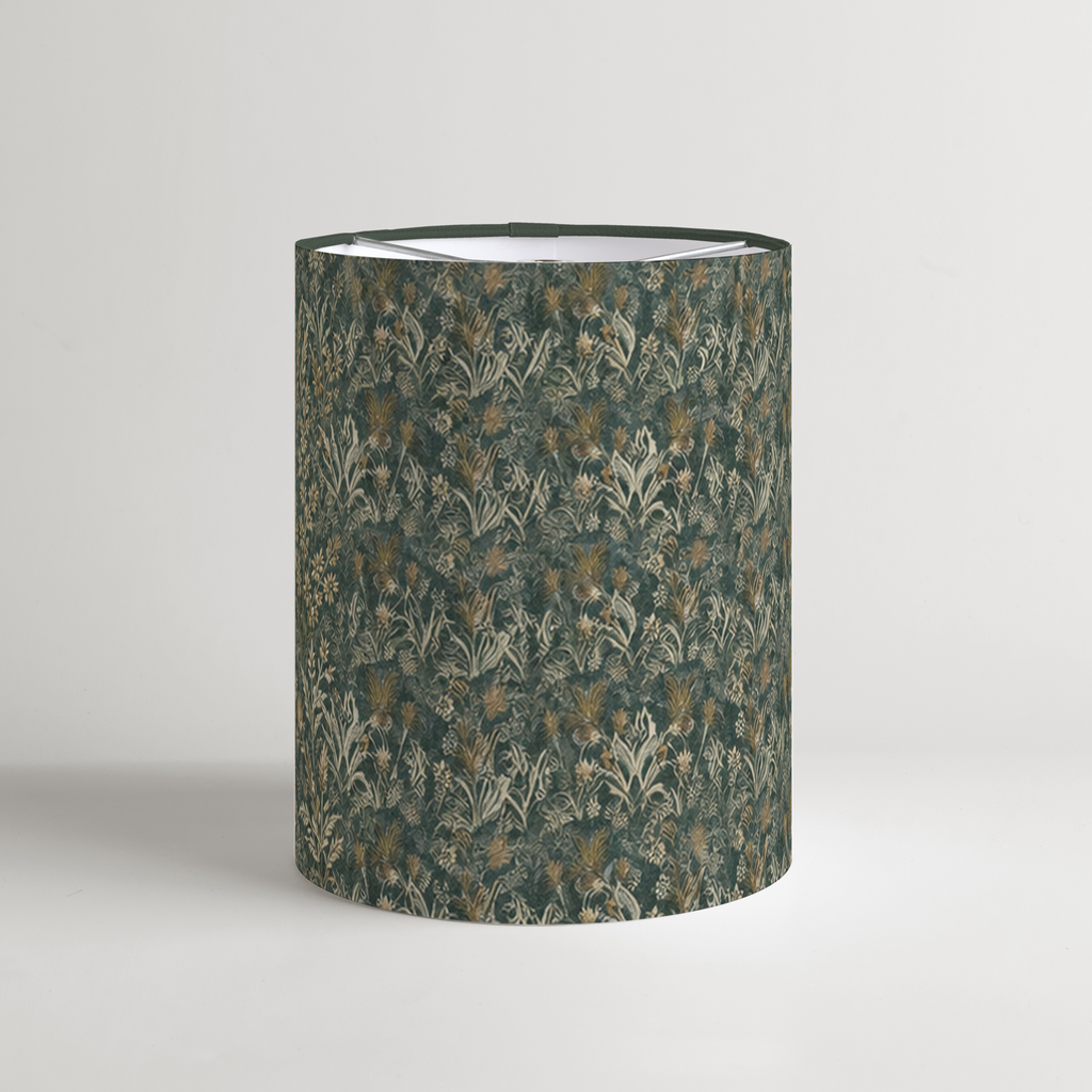 Marais Botanical Tall Drum Lampshade — 14 in Diameter × 15 in High, Moss & Gold; supplier product view 1.