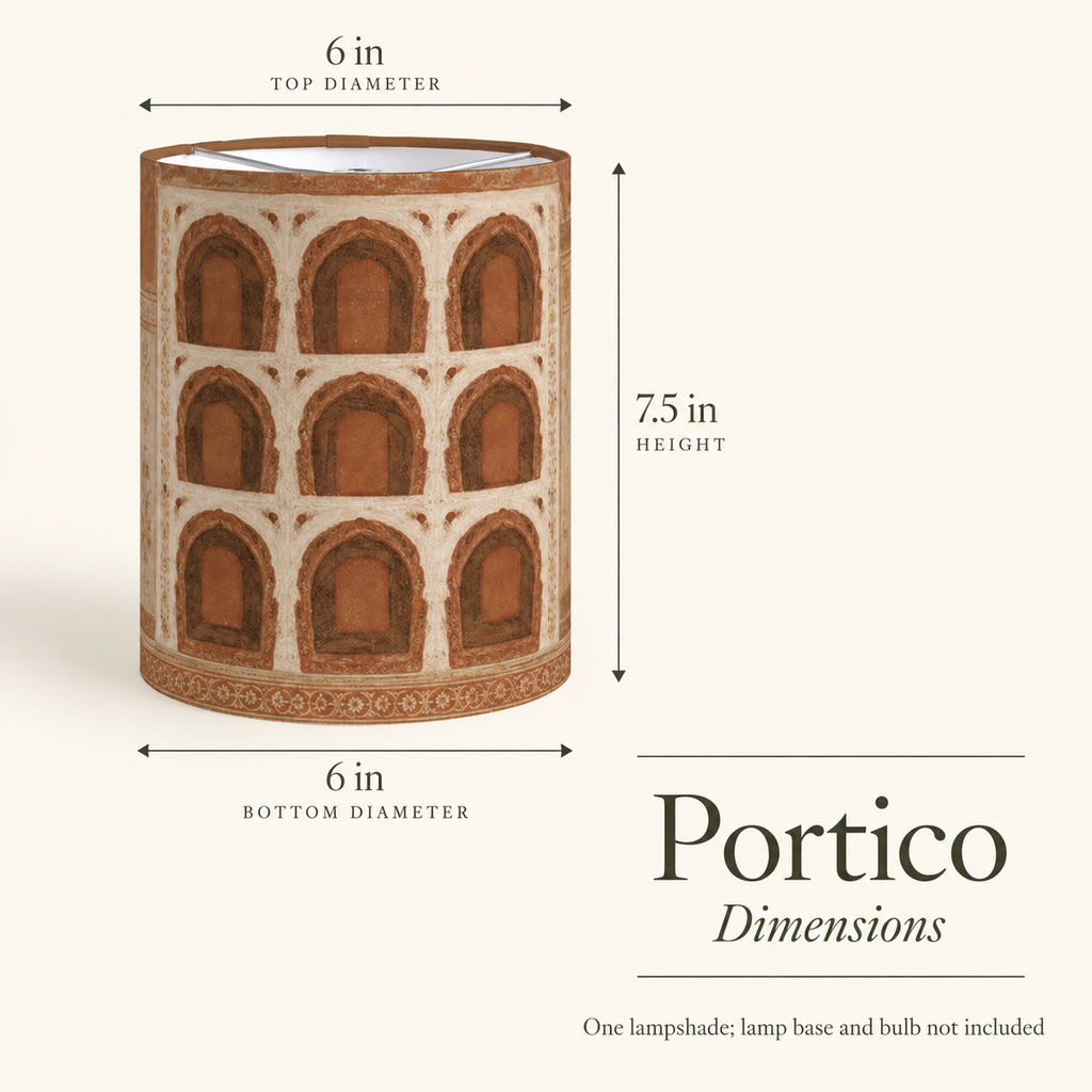 Portico — 6 × 7.5 Tall Drum Lampshade; dimensions and inclusions.