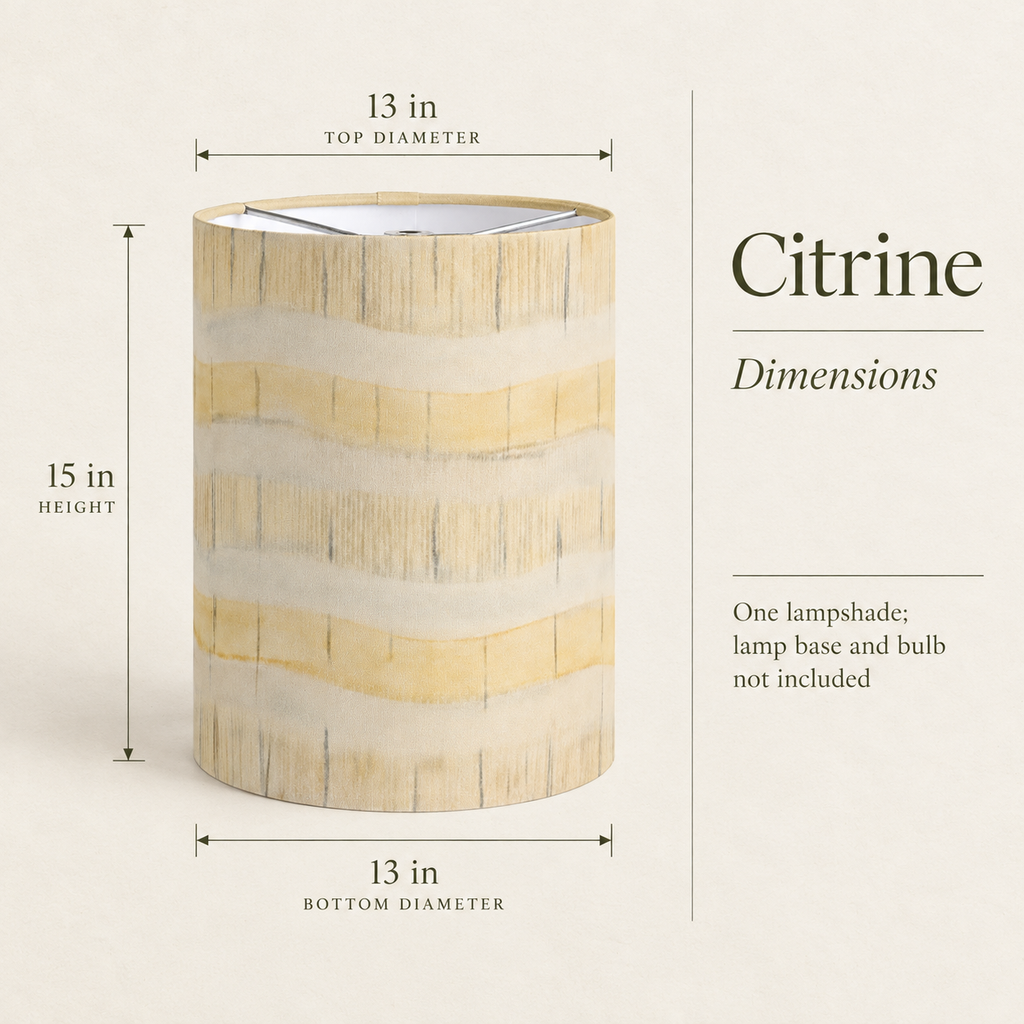 Citrine — 13 × 15 Tall Drum Lampshade; dimensions and inclusions.