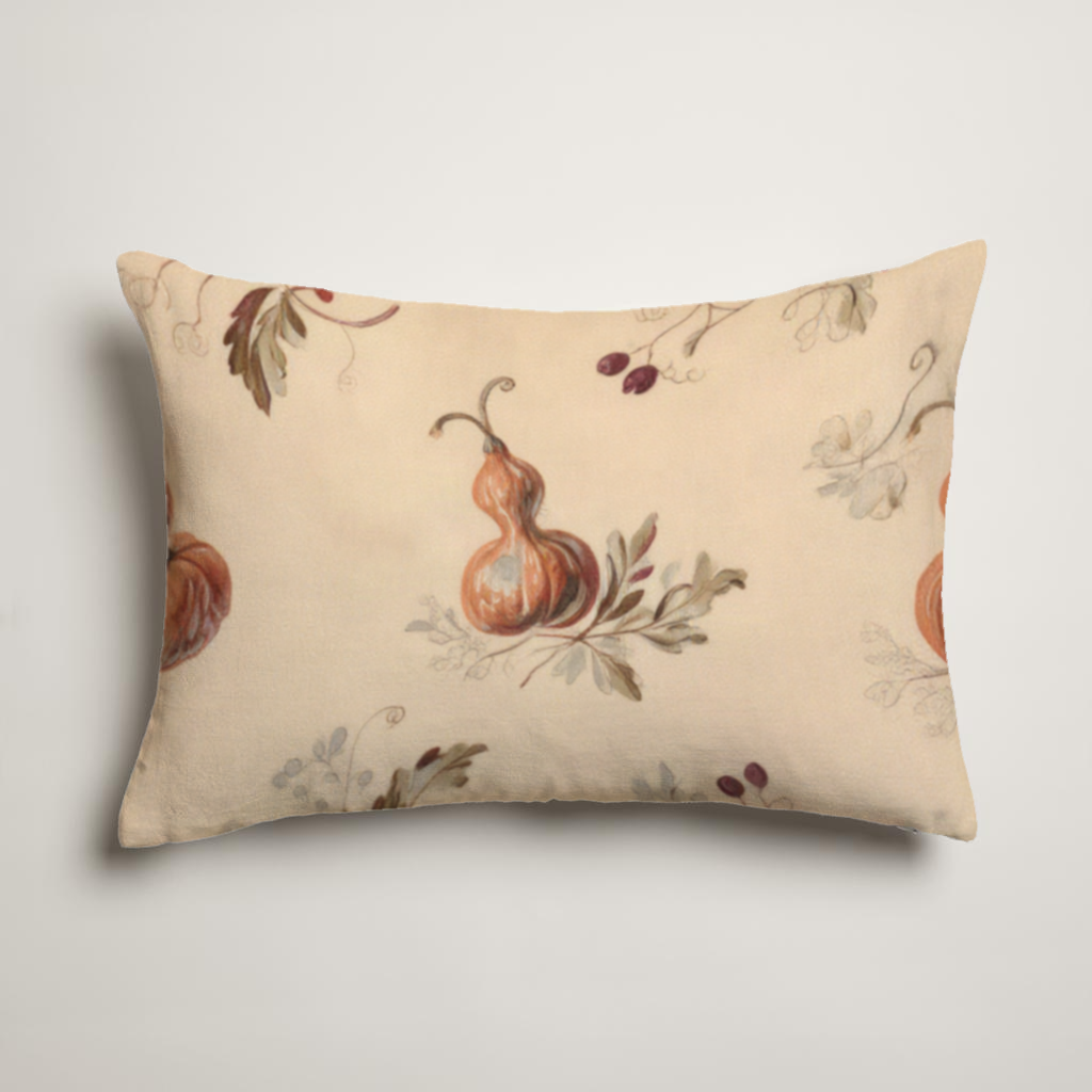 Citrouille Pumpkin Botanical Velvet Lumbar Pillow Cover — Terracotta & Parchment; full product view. Pillow cover only; insert not included.