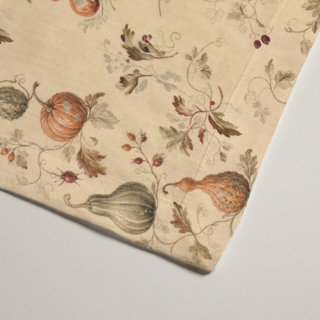 Citrouille Pumpkin Botanical Linen Dinner Napkins — Terracotta & Parchment, Set of 4; alternate product view 2. Set of four napkins.