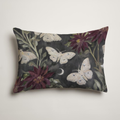 Lune Noire Moth Botanical Velvet Lumbar Pillow Cover — Charcoal & Burgundy; full product view. Pillow cover only; insert not included.