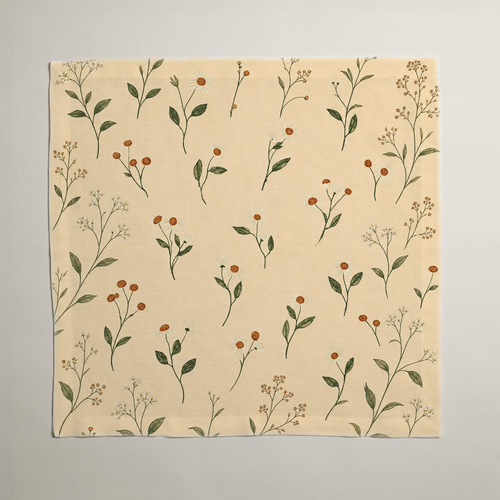 Aurelia linen dinner napkin, unfolded to show the botanical print.