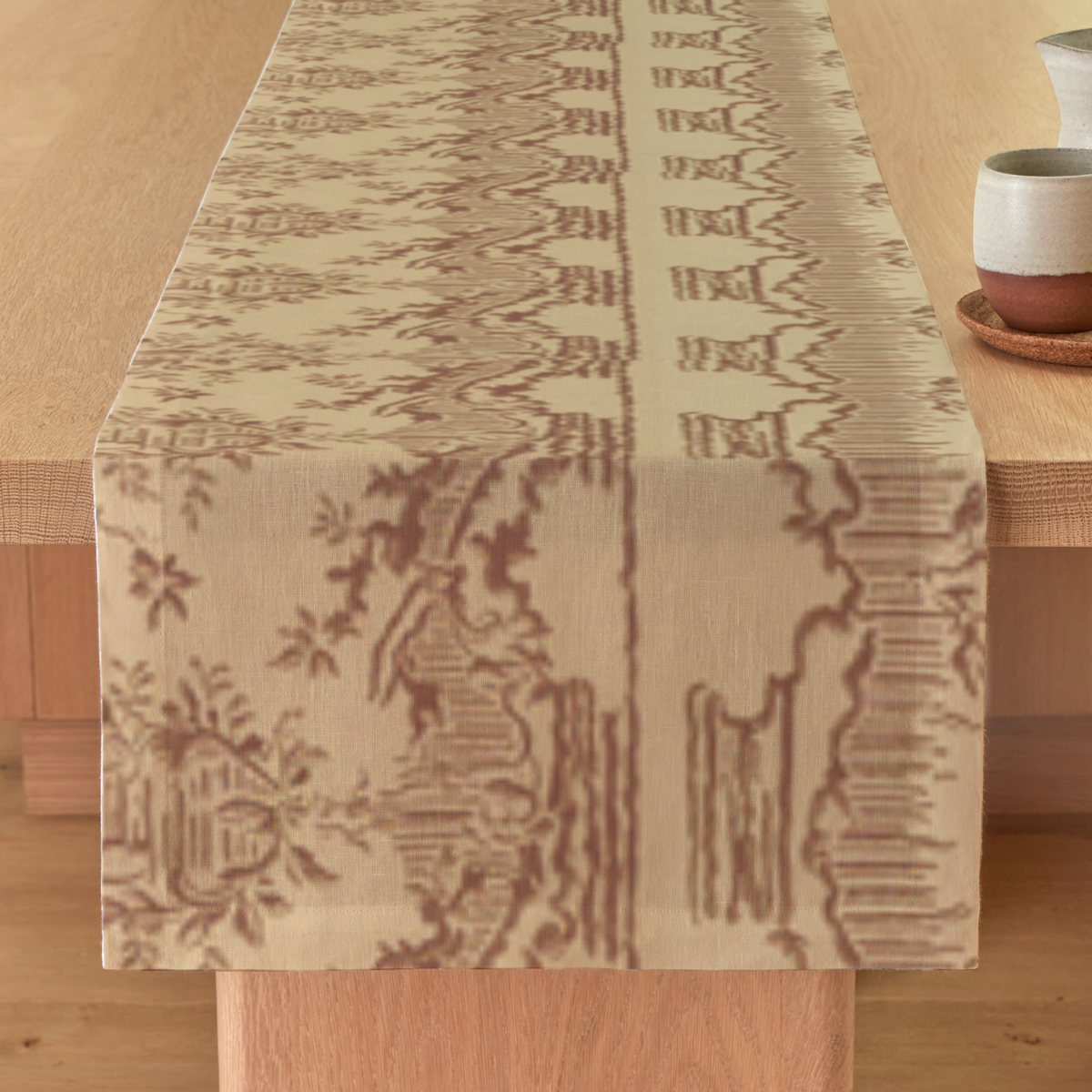 Bistro Scenic Linen Table Runner — Terracotta & Cream; digital product preview