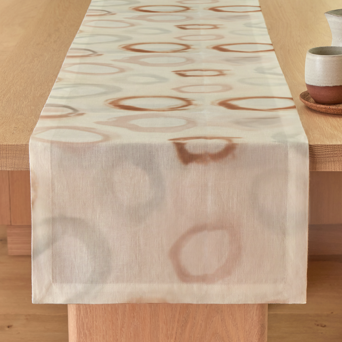Caldera Abstract Linen Table Runner — Rust & Parchment; digital product preview