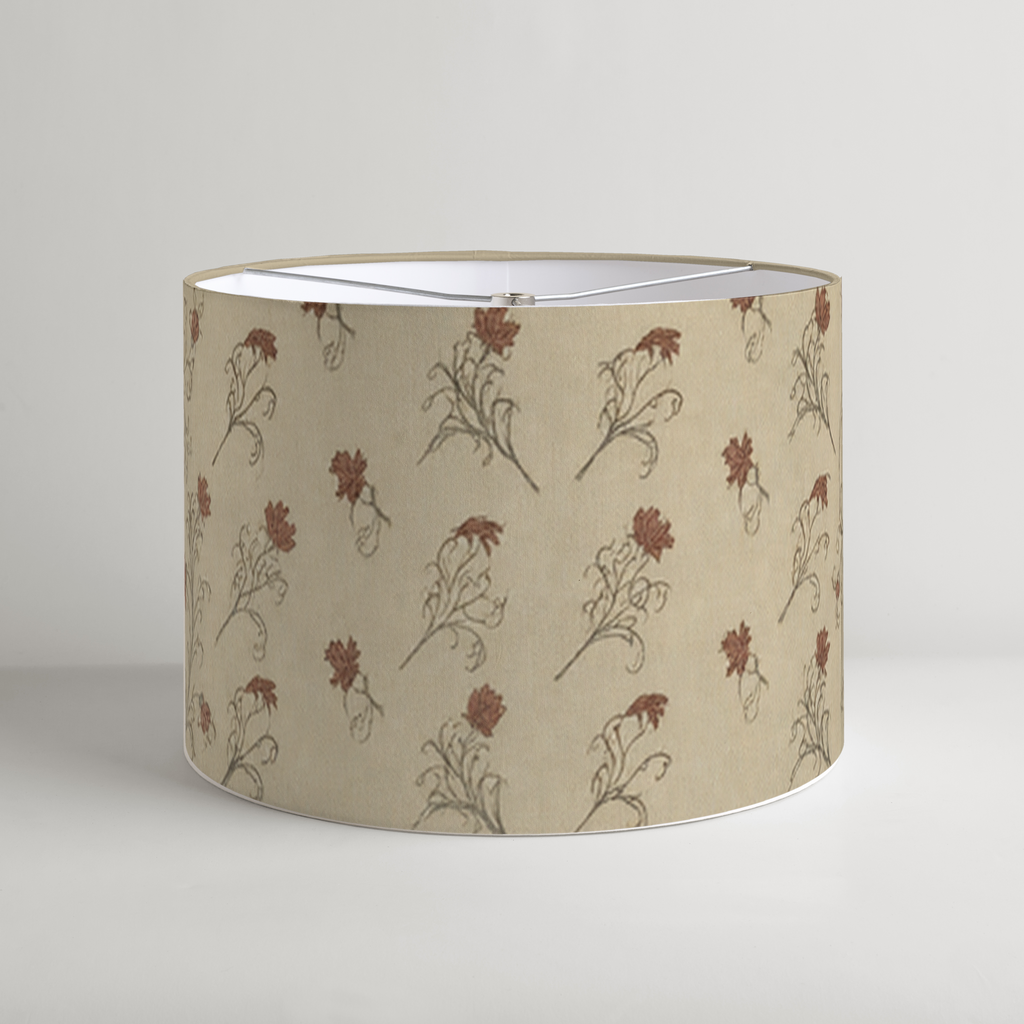 Carmine Floral Drum Lampshade — Burgundy & Flax; digital product preview