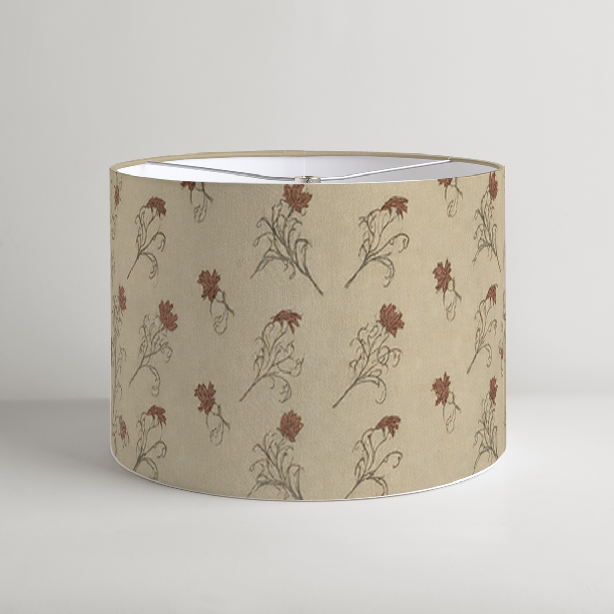 Carmine Floral Drum Lampshade — Burgundy & Flax; digital product preview
