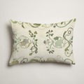 Cascade Botanical Velvet Lumbar Pillow Cover — Olive & Parchment; clean-edge pillow cover shown with a styling insert, which is not included.