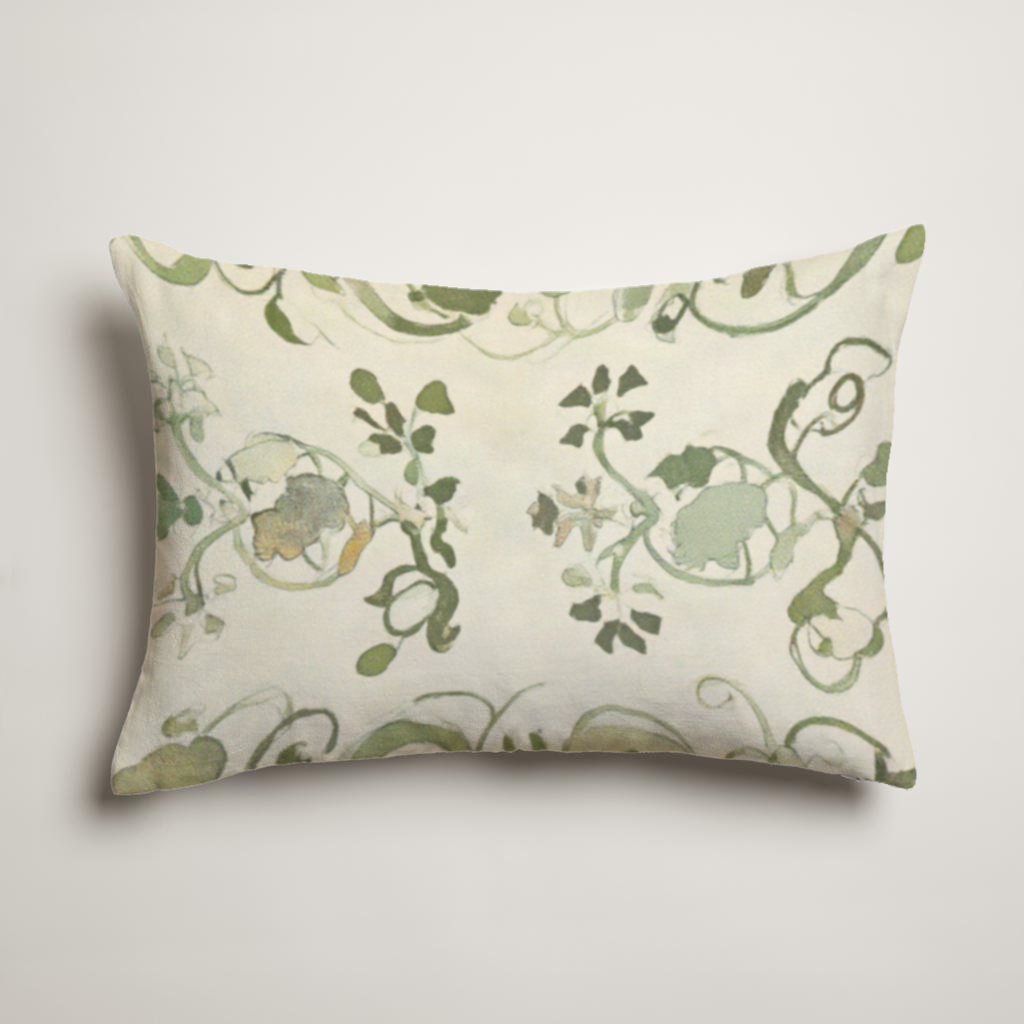 Cascade Botanical Velvet Lumbar Pillow Cover — Olive & Parchment; clean-edge pillow cover shown with a styling insert, which is not included.