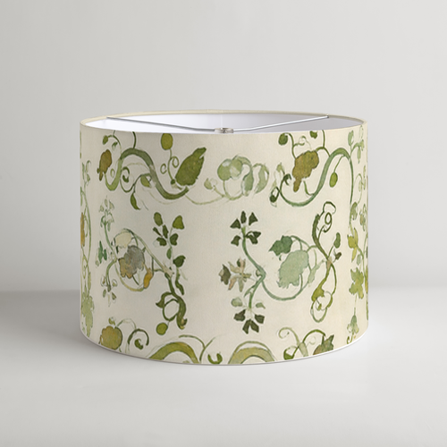 Cascade Botanical Drum Lampshade — Olive & Parchment; digital product preview