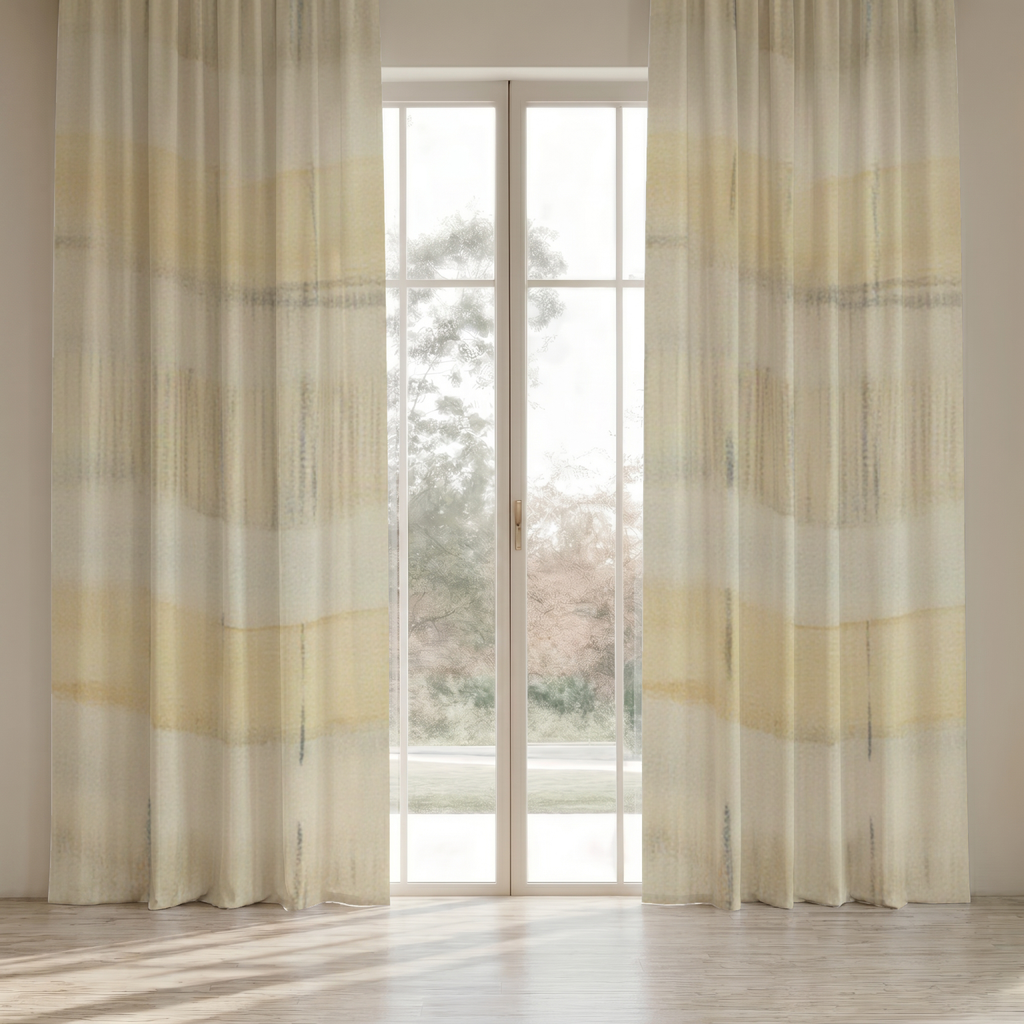 Citrine Stripe Everyday Cotton Curtain Panel — Butter & Graphite; digital product preview