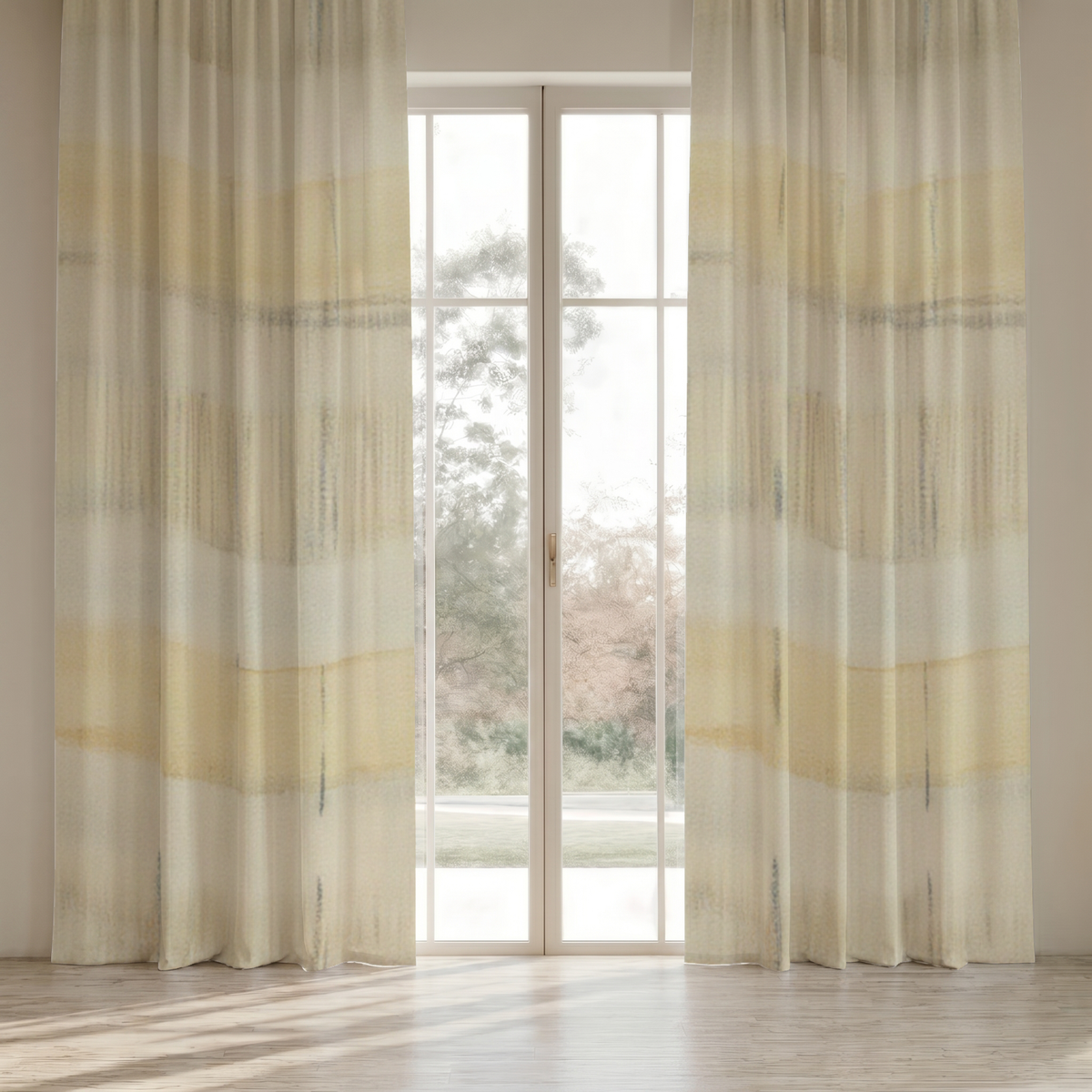 Citrine Stripe Everyday Cotton Curtain Panel — Butter & Graphite; digital product preview