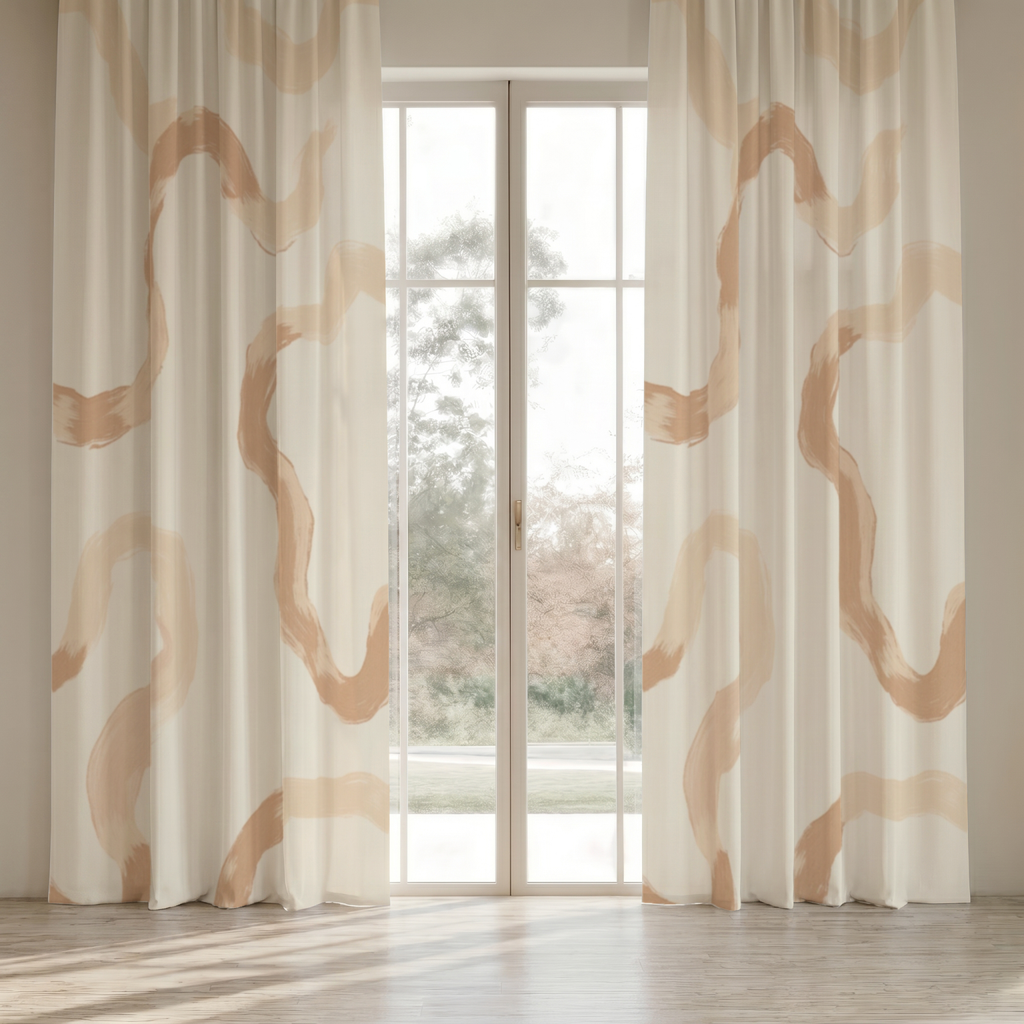Dune Abstract Everyday Cotton Curtain Panel — Camel & Chalk; digital product preview