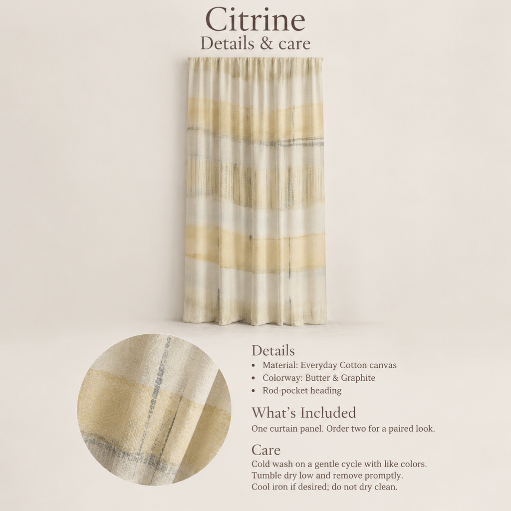 Citrine Stripe Everyday Cotton Curtain Panel — Butter & Graphite; verified details and care guide.