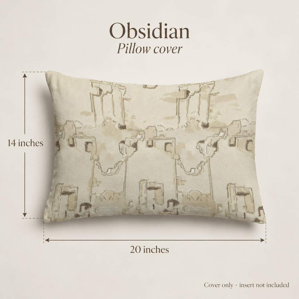 Obsidian Geometric Velvet Lumbar Pillow Cover — Sage & Ivory; dimension diagram and inclusions.