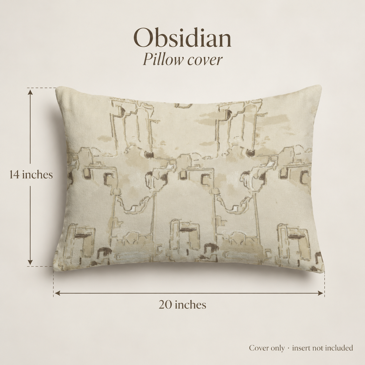 Obsidian Geometric Velvet Lumbar Pillow Cover — Sage & Ivory; dimension diagram and inclusions.